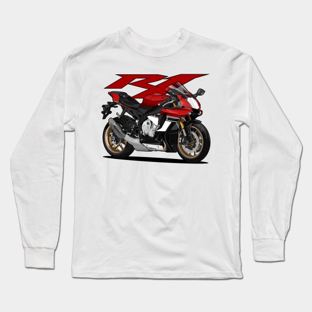 Yamaha YZF R1 Red Bike Long Sleeve T-Shirt by idrdesign